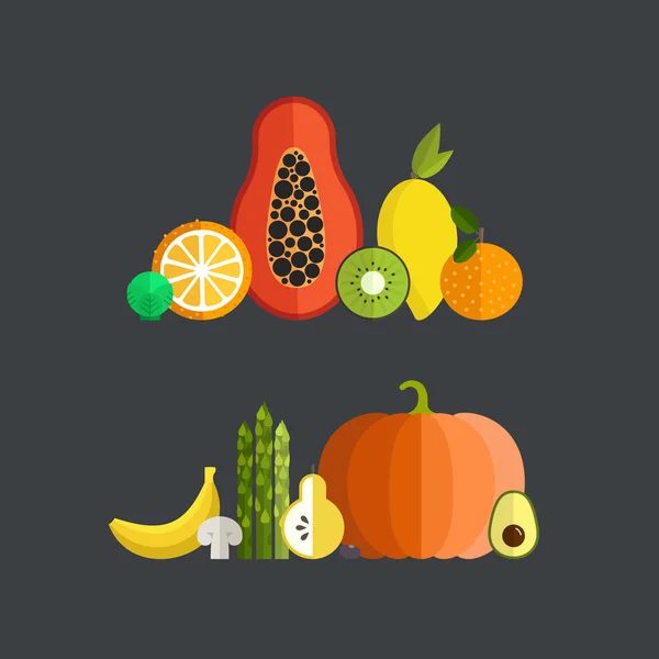 Hortalizas y frutas frescas — Vector de stock