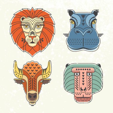 Animal portraits  in geometrical flat style. clipart