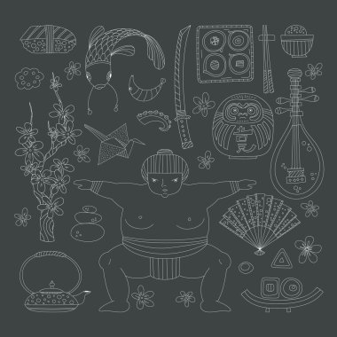 Collection of handdrawn japanese symbols