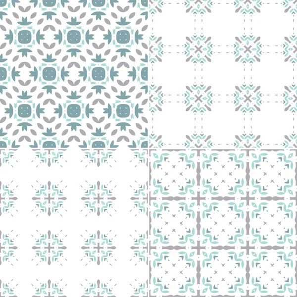Четыре геометрических голубых бесшовных рисунка — стоковый вектор