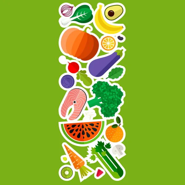 Fresh Vegetables and Fruits — Stock Vector