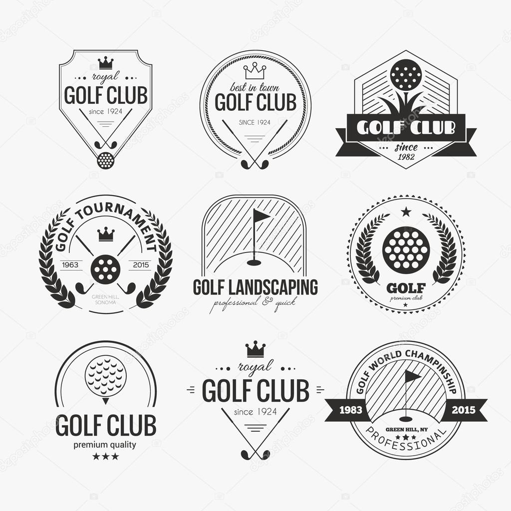Set of golf club logo templates. Hipster sport labels with sample text. Elegant vintage icons for golf tournaments, organizations and golf clubs. Vector logotype design.