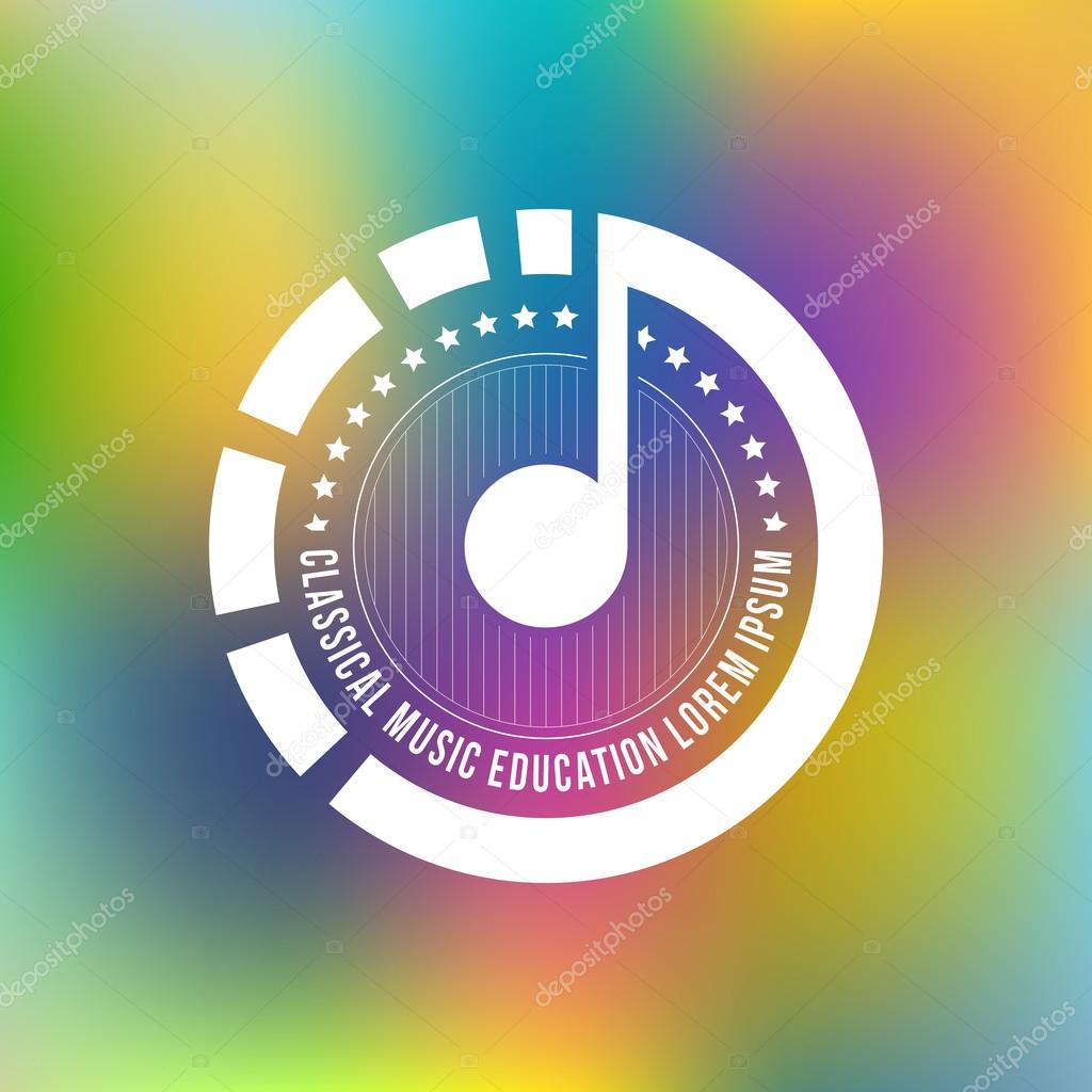 Modern logotype for music festival, band, music school or recording studio on blurred background. Isolated design element made in vector.