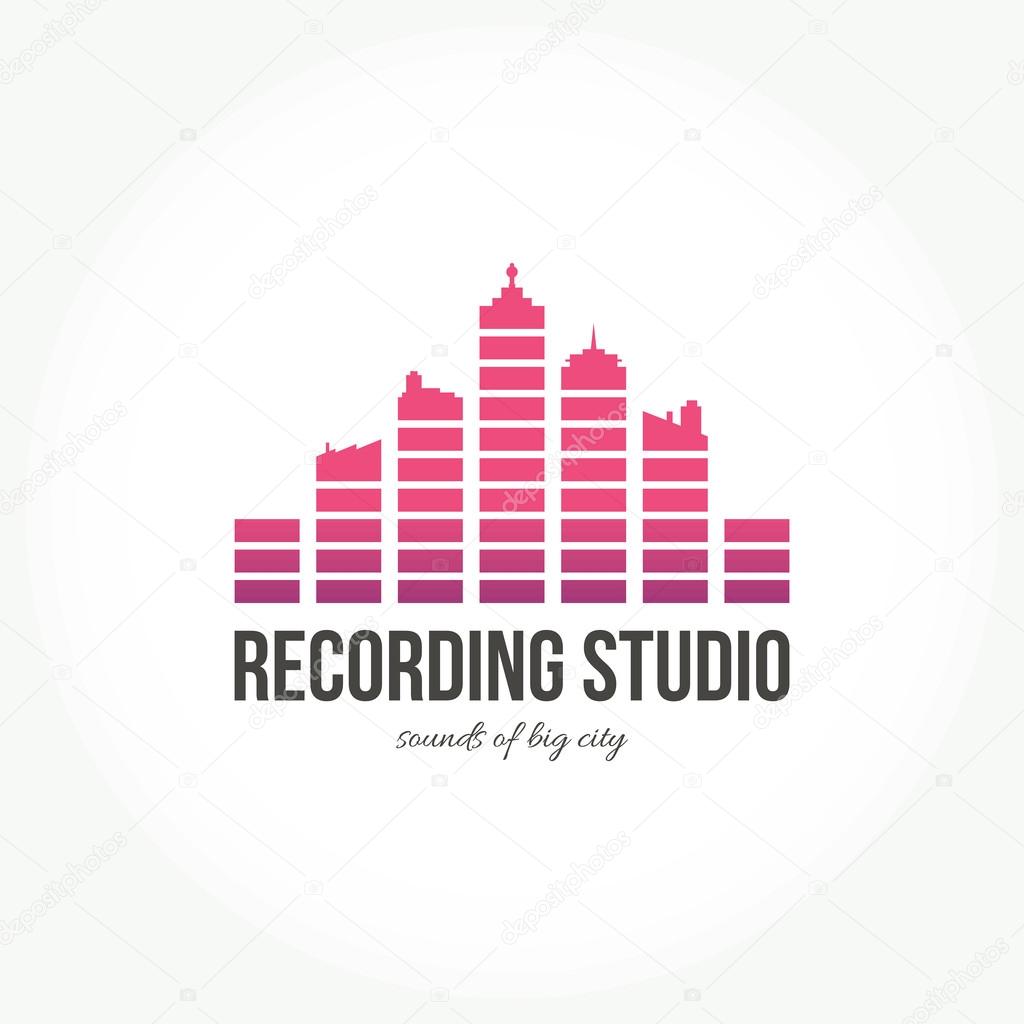Abstract logo for music band, radio, broadcasting or recording studio. Creative equalizer that resembles a big city made in vector.