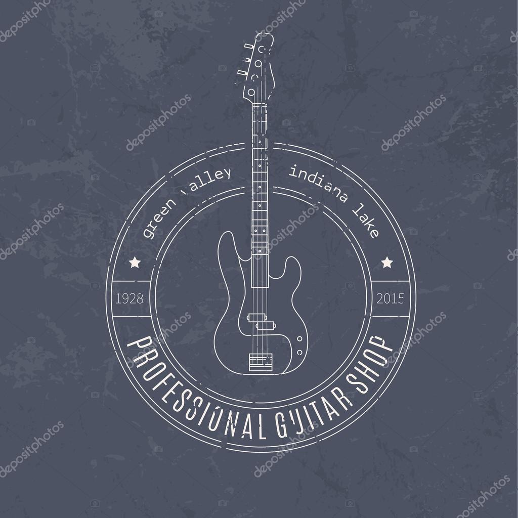Vintage logotype with electric guitar in hipster style. Music festival or recording studio label. Vintage t-shirt design element