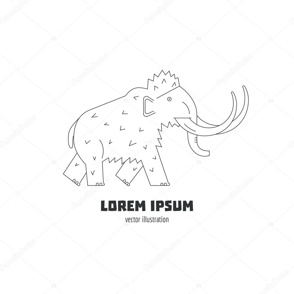 Mammoth vector logo design template. Linear illustration of prehistoric mammal. Paleo diet symbol. Ice age animal modern graphic.