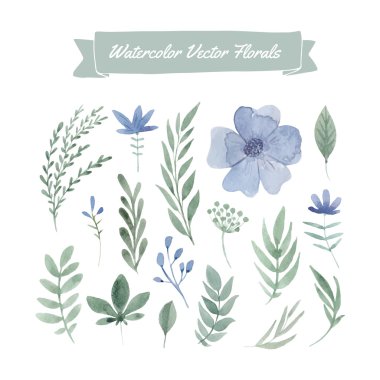 Watercolor Flowers and leaves clipart