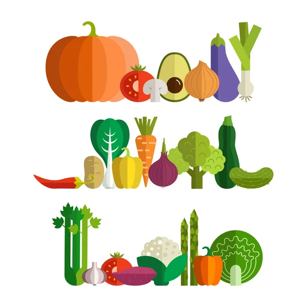 Conjunto de verduras frescas y saludables — Vector de stock