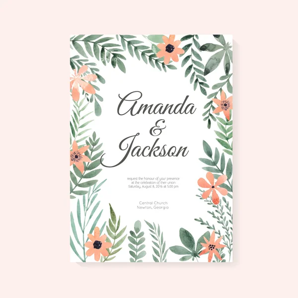 Wedding Card with watercolor flowers. — Stock Vector