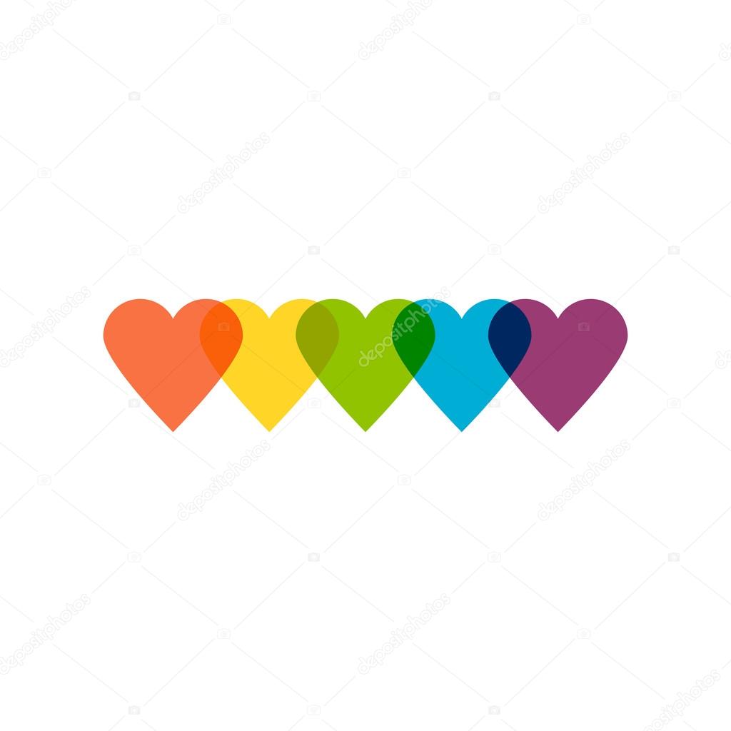 hearts colored with rainbow colors.