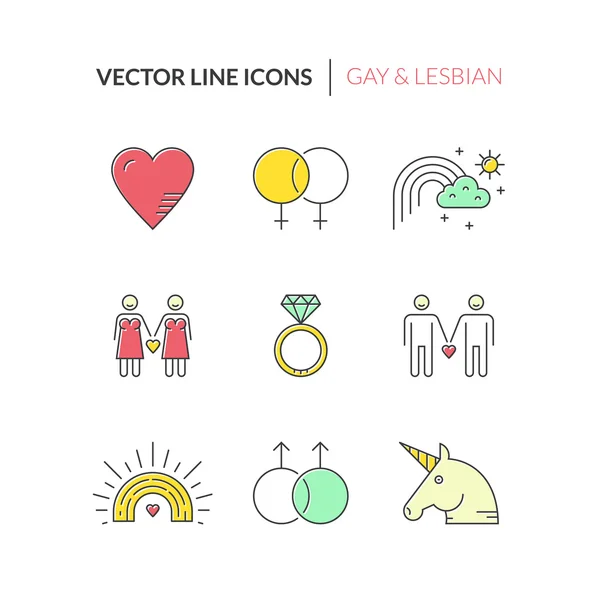Koleksi ikon Gay dan Lesbian - Stok Vektor