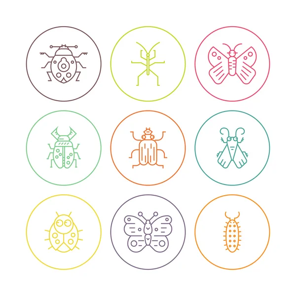 Collection of bug line vector icons in circles — Stockvector