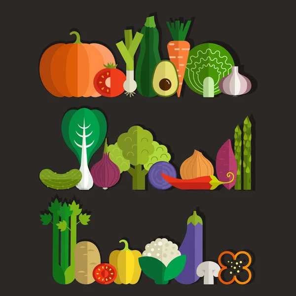 Conjunto de verduras frescas y saludables — Vector de stock