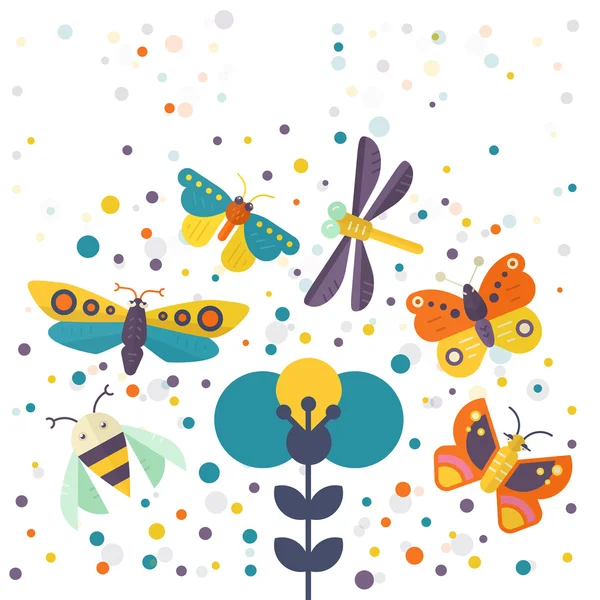 Concept avec insectes et fleurs — Image vectorielle