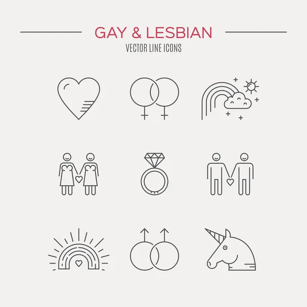 El matrimonio gay y los iconos del amor gay — Vector de stock
