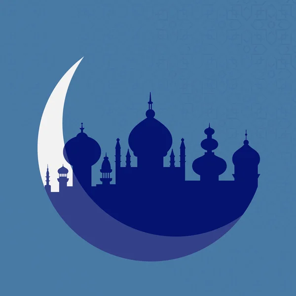 Background with mosque and crescent — Stock Vector