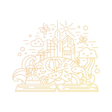 book illustration with magical island.