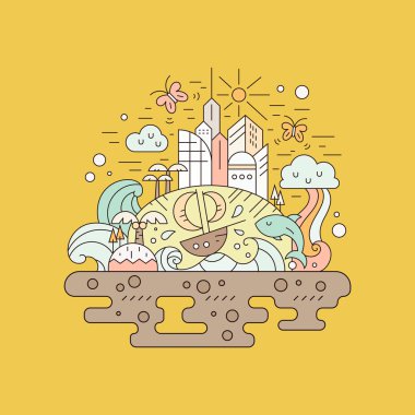 fantasy island with modern architecture