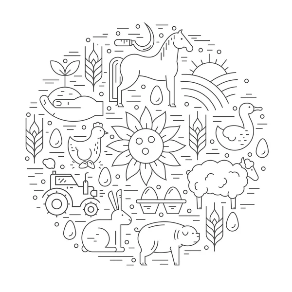 Agricultural symbols arranged in circle — Stock Vector