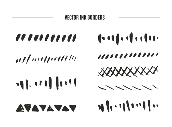 Raccolta di bordi d'inchiostro disegnati a mano — Vettoriale Stock