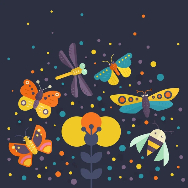 Concept design avec insectes et fleurs — Image vectorielle