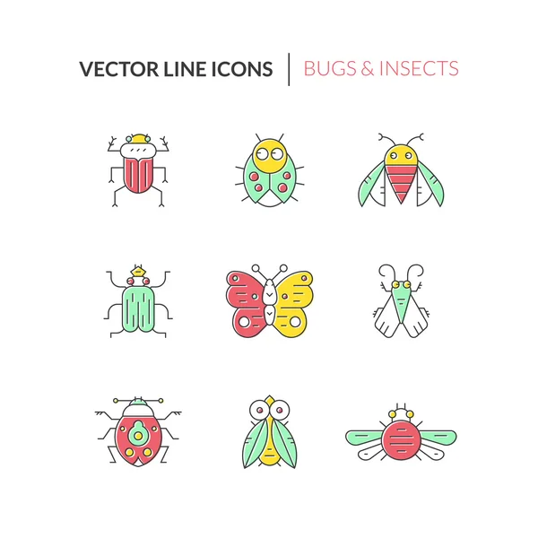 Коллекция разноцветных жуков и насекомых — стоковый вектор