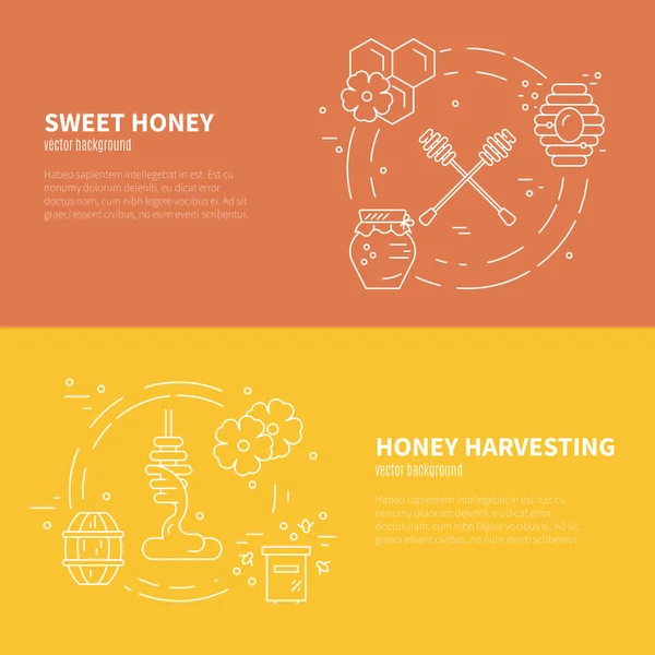 Thin Line Banners with Honey — Stock Vector