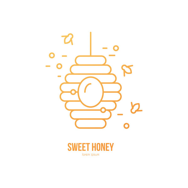 Beehive and bees logo