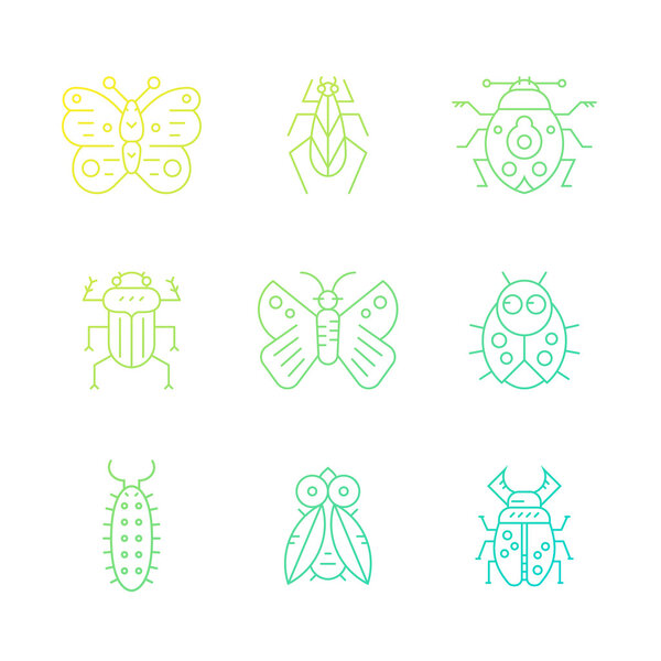 Set of bug line icons