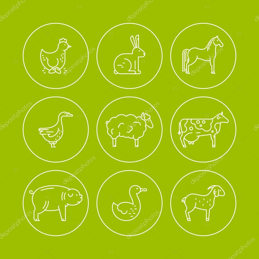 Perfect collection of different farm animals eco farming logos. Farming icons. Livestock symbols