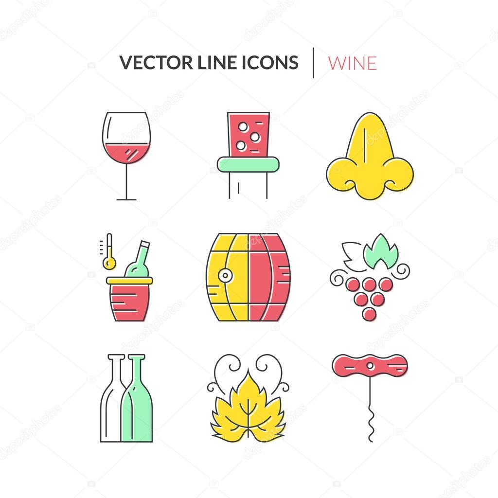 set of icons with wine elements