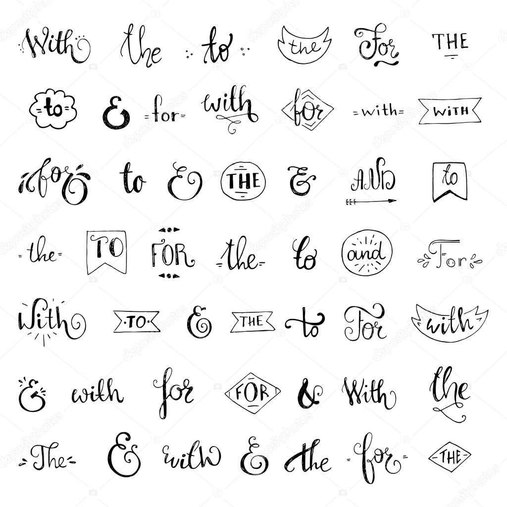 Hand-lettered catchwords and ampersands