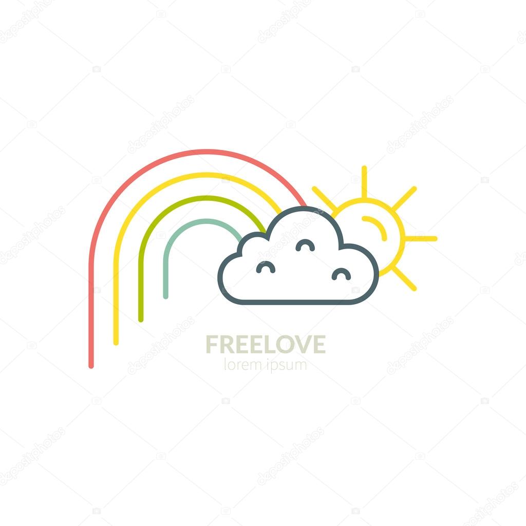 Thin line vector symbol of rainbow and sun. Freelove and gay pride illustration made in vector.
