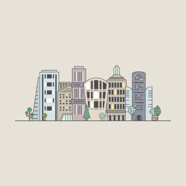 city illustration with different office buildings