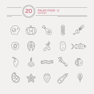 Monocolor paleo food linear icon collection