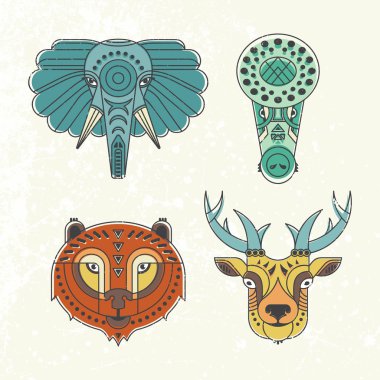 Animal portraits  in  geometrical flat style clipart