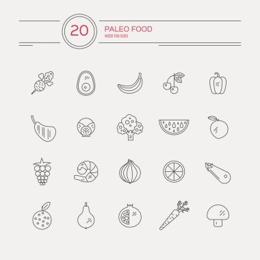 Monocolor paleo food linear icon collection