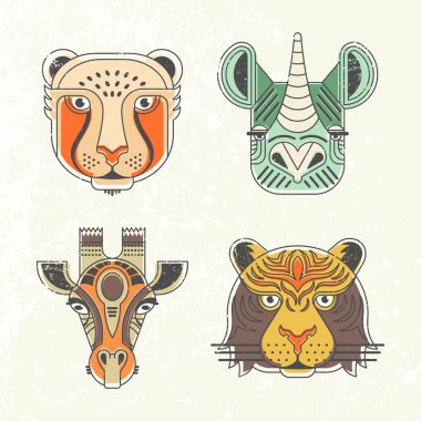 Animal portraits in  geometrical flat style clipart