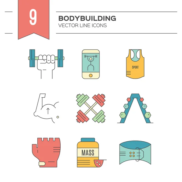 Collectie van bodybuilding pictogrammen — Stockvector