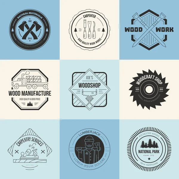 Logotipi di falegnameria vintage — Vettoriale Stock
