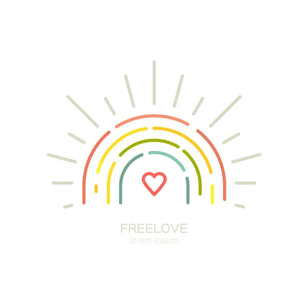 Arco iris freelove con corazón — Vector de stock