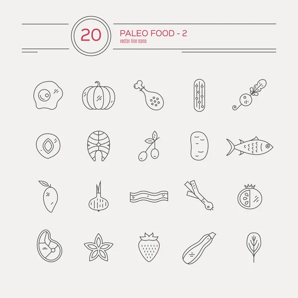 Monocolor paleo food linear icon collection — Stockový vektor