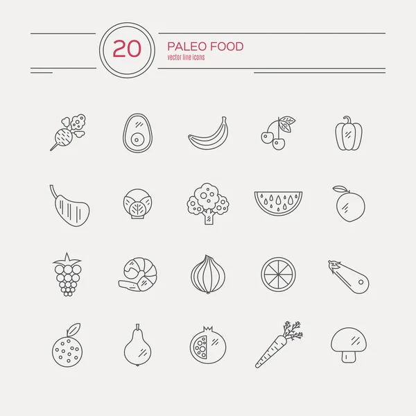 Monocolor paleo food linear icon collection — 스톡 벡터