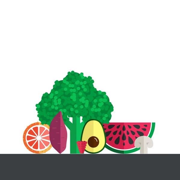 Hortalizas y frutas frescas — Vector de stock