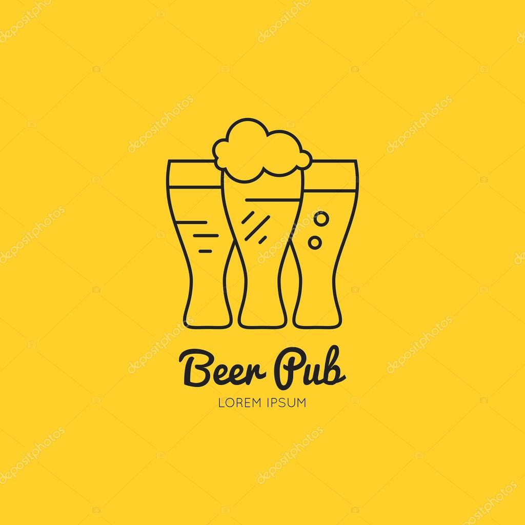 Line style logotype template with beer mugs for pub or brewery company. Isolated on background and easy to use. Perfect logo for your business. Clean and minimalistic