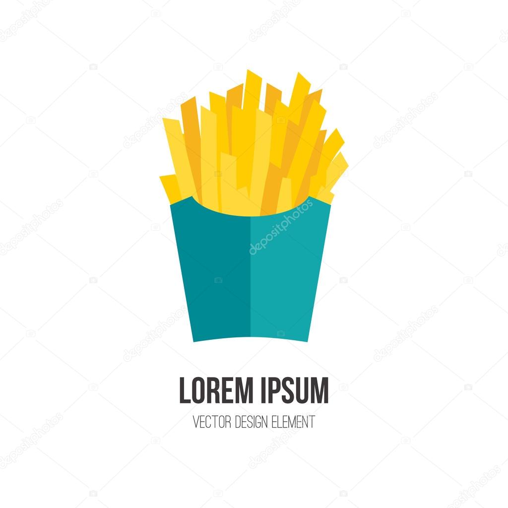 French fries vector concept. Design element for restaurant menu illustration or for logotype. Flat design of food. Diet and unhealthy eating habits illustration.