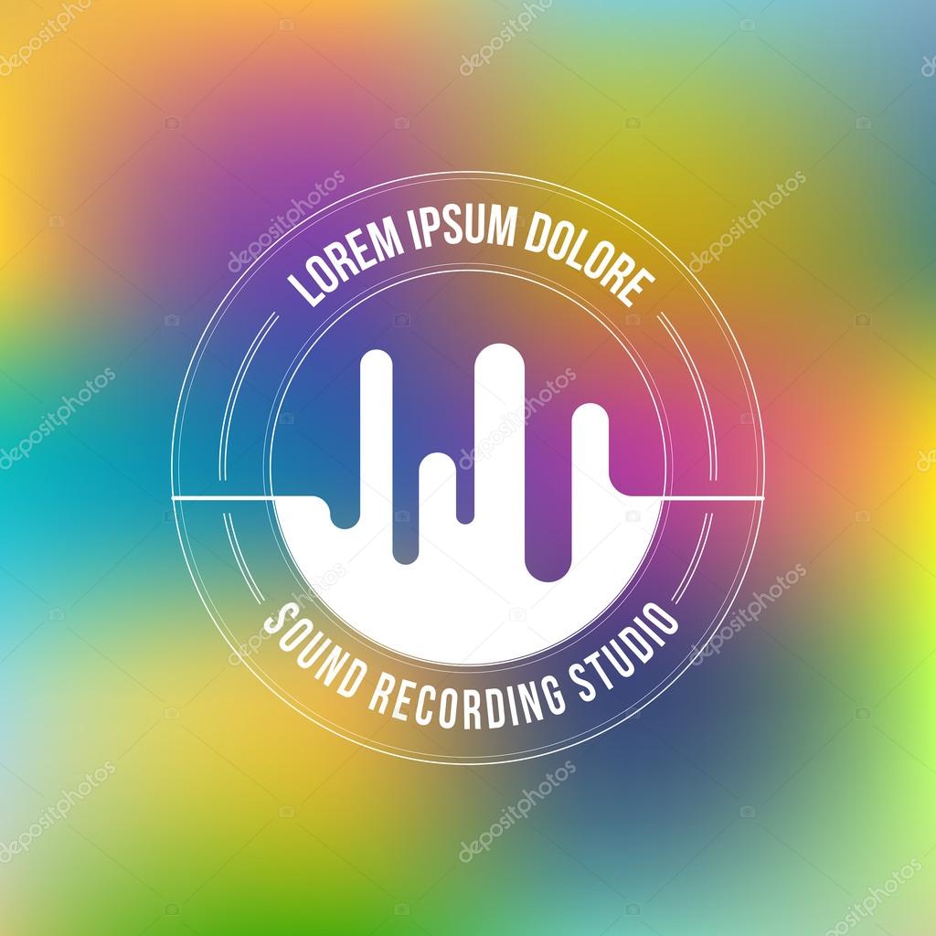 Modern logotype for music festival, band, music school or recording studio on blurred background. Isolated design element made in vector.