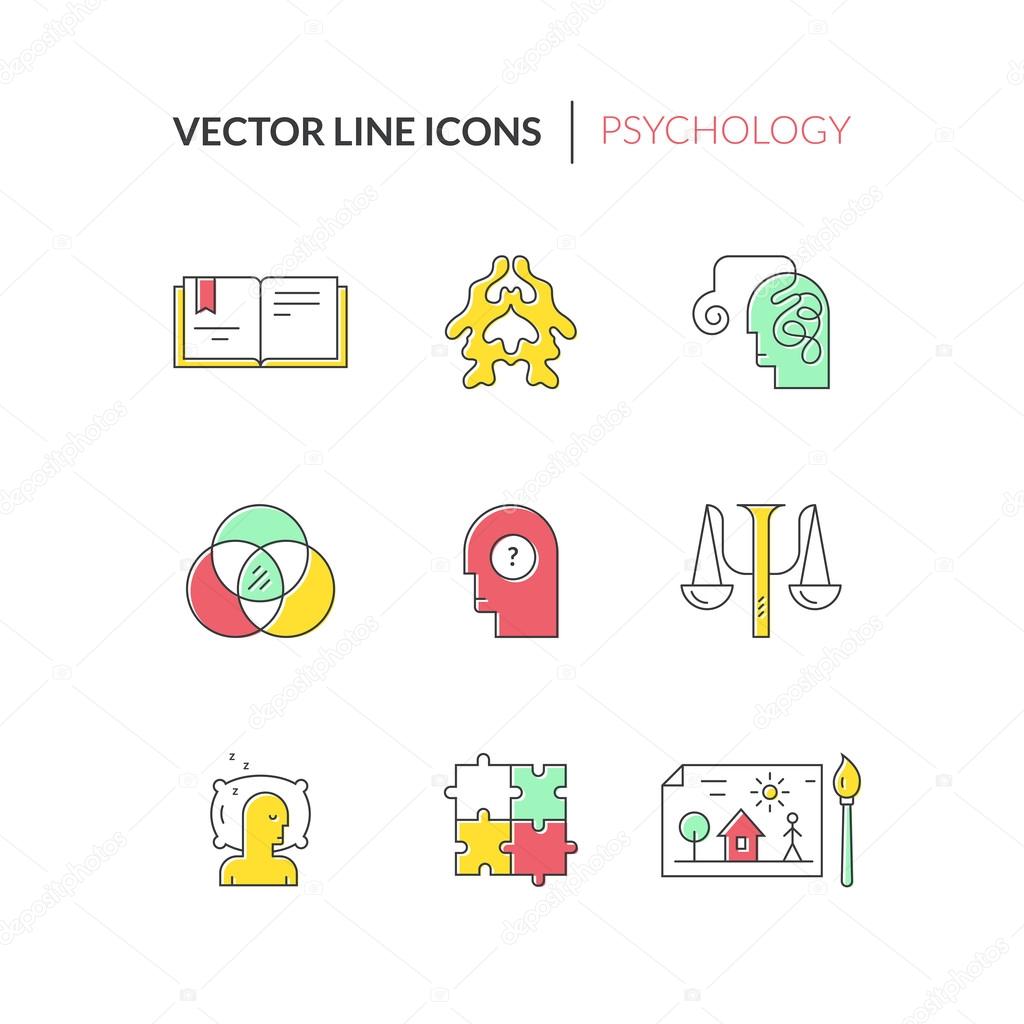 Psychology and mental health symbols made in clean and modern vector. Modern pictogramm collection of brain function and mental health problems for all kinds of design