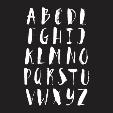 alphabet drawn by brush with ink