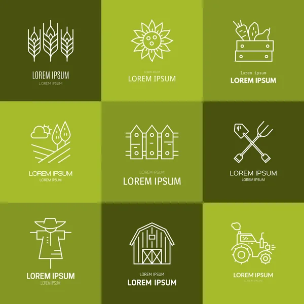 Logotipos con elementos eco-agrícolas — Vector de stock